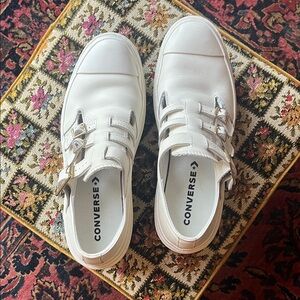 Converse White Leather Triple-Buckle Low-Top Sneakers